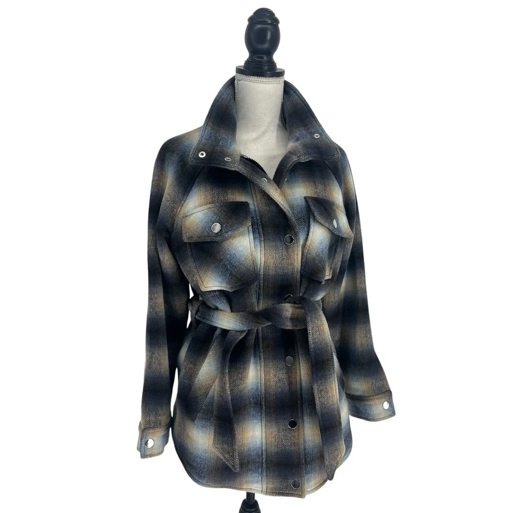 Veronica Beard Amari Khaki & Blue‎ Ombré Plaid Jacket Size XS
